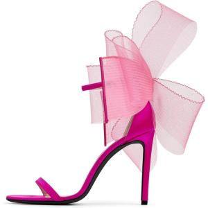 imageCoutgo Womens Bow Heels Open Toe Stiletto Heels One Strap Bridal Wedding Asymmetric NonRemovable Bow Knot Heeled SandalsHot Pink