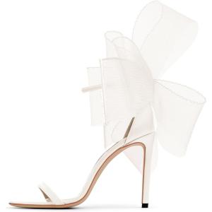 imageCoutgo Womens Bow Heels Open Toe Stiletto Heels One Strap Bridal Wedding Asymmetric NonRemovable Bow Knot Heeled SandalsNude