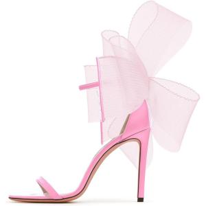 imageCoutgo Womens Bow Heels Open Toe Stiletto Heels One Strap Bridal Wedding Asymmetric NonRemovable Bow Knot Heeled SandalsPink