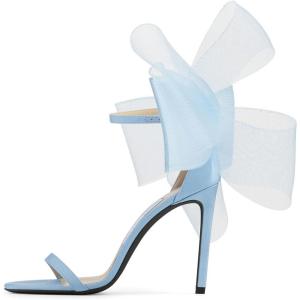 imageCoutgo Womens Bow Heels Open Toe Stiletto Heels One Strap Bridal Wedding Asymmetric NonRemovable Bow Knot Heeled SandalsSky Blue