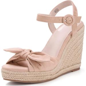 imageCoutgo Womens Espadrilles Wedges Bow Platform Sandals Open Toe Ankle Strap Summer Dress Heels Cute ShoesKhaki