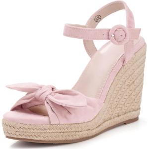 imageCoutgo Womens Espadrilles Wedges Bow Platform Sandals Open Toe Ankle Strap Summer Dress Heels Cute ShoesPink