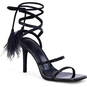 imageCoutgo Womens Strappy Heels Feather Rhinestone Sandals Lace up Sexy Stiletto Prom Dress ShoesBlack