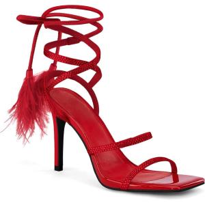 imageCoutgo Womens Strappy Heels Feather Rhinestone Sandals Lace up Sexy Stiletto Prom Dress ShoesRed