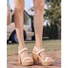 imageCoutgo Womens Cork Wedge Sandals Heels Open Toe High Heel Platform Slingback Ankle Strap Buckle Summer Dressy ShoesBeige