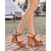 imageCoutgo Womens Cork Wedge Sandals Heels Open Toe High Heel Platform Slingback Ankle Strap Buckle Summer Dressy ShoesBrown