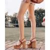 imageCoutgo Womens Cork Wedge Sandals Heels Open Toe High Heel Platform Slingback Ankle Strap Buckle Summer Dressy ShoesBrown