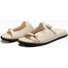 imageCoutgo Womens Flat Sandals Comfortable Wide Width Slides Double Strap Adjustable Buckle Slip on ShoesBeige Grey
