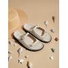 imageCoutgo Womens Flat Sandals Comfortable Wide Width Slides Double Strap Adjustable Buckle Slip on ShoesBeige Grey