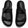 imageCoutgo Womens Flat Sandals Comfortable Wide Width Slides Double Strap Adjustable Buckle Slip on ShoesBlack