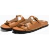 imageCoutgo Womens Flat Sandals Comfortable Wide Width Slides Double Strap Adjustable Buckle Slip on ShoesBrown