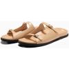 imageCoutgo Womens Flat Sandals Comfortable Wide Width Slides Double Strap Adjustable Buckle Slip on ShoesCamel