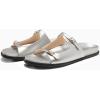 imageCoutgo Womens Flat Sandals Comfortable Wide Width Slides Double Strap Adjustable Buckle Slip on ShoesSilver