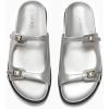 imageCoutgo Womens Flat Sandals Comfortable Wide Width Slides Double Strap Adjustable Buckle Slip on ShoesSilver
