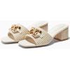 imageCoutgo Womens Raffia Slide Sandals Chunky Block Heeled Square Open Toe Metal Chain Slip on Mules Dressy ShoesBeige