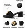 imageCoutgo Womens Raffia Slide Sandals Chunky Block Heeled Square Open Toe Metal Chain Slip on Mules Dressy ShoesBlack