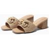 imageCoutgo Womens Raffia Slide Sandals Chunky Block Heeled Square Open Toe Metal Chain Slip on Mules Dressy ShoesCoffee