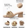 imageCoutgo Womens Raffia Slide Sandals Chunky Block Heeled Square Open Toe Metal Chain Slip on Mules Dressy ShoesCoffee