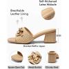 imageCoutgo Womens Raffia Slide Sandals Chunky Block Heeled Square Open Toe Metal Chain Slip on Mules Dressy ShoesKhaki