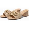 imageCoutgo Womens Raffia Slide Sandals Chunky Block Heeled Square Open Toe Metal Chain Slip on Mules Dressy ShoesKhaki