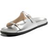 imageCoutgo Womens Flat Sandals Comfortable Wide Width Slides Double Strap Adjustable Buckle Slip on ShoesSilver
