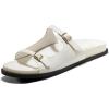 imageCoutgo Womens Flat Sandals Comfortable Wide Width Slides Double Strap Adjustable Buckle Slip on ShoesWhite