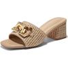 imageCoutgo Womens Raffia Slide Sandals Chunky Block Heeled Square Open Toe Metal Chain Slip on Mules Dressy ShoesCoffee