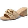 imageCoutgo Womens Raffia Slide Sandals Chunky Block Heeled Square Open Toe Metal Chain Slip on Mules Dressy ShoesKhaki