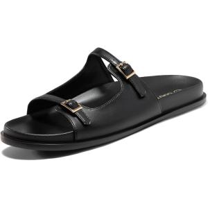 imageCoutgo Womens Flat Sandals Comfortable Wide Width Slides Double Strap Adjustable Buckle Slip on ShoesBlack