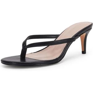 imageCoutgo Womens Kitten Heel Flip Flops Slip On Thong Slide Sandals Comfortable Summer Beach ShoesBlack