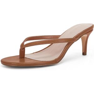 imageCoutgo Womens Kitten Heel Flip Flops Slip On Thong Slide Sandals Comfortable Summer Beach ShoesBrown