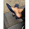 imageCoutgo Womens Mules Low Kitten Heels Closed Square Toe Slip On Backless Dress ShoesNavy Blue