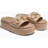 imageCoutgo Womens Platform Sandals Raffia Espadrilles Metal Chain Slip on Open Toe Cute Beach Slide SandalsCoffee