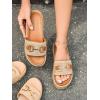 imageCoutgo Womens Platform Sandals Raffia Espadrilles Metal Chain Slip on Open Toe Cute Beach Slide SandalsKhaki