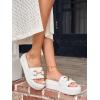 imageCoutgo Womens Platform Sandals Raffia Espadrilles Metal Chain Slip on Open Toe Cute Beach Slide SandalsWhite