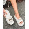 imageCoutgo Womens Platform Sandals Raffia Espadrilles Metal Chain Slip on Open Toe Cute Beach Slide SandalsWhite