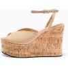 imageCoutgo Womens Platform Wedge Sandals Cork Dressy Peep Toe Ankle Buckle Strap High Heels Summer ShoesKhaki