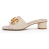 imageCoutgo Womens Slide Sandals Square Open Toe Slip on Comfortable Mules Block Low Heel Metal Chain Dressy ShoesBeige Grey