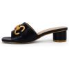 imageCoutgo Womens Slide Sandals Square Open Toe Slip on Comfortable Mules Block Low Heel Metal Chain Dressy ShoesBlack