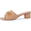 imageCoutgo Womens Slide Sandals Square Open Toe Slip on Comfortable Mules Block Low Heel Metal Chain Dressy ShoesKhaki