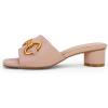 imageCoutgo Womens Slide Sandals Square Open Toe Slip on Comfortable Mules Block Low Heel Metal Chain Dressy ShoesLight Pink