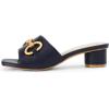 imageCoutgo Womens Slide Sandals Square Open Toe Slip on Comfortable Mules Block Low Heel Metal Chain Dressy ShoesNavy