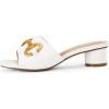 imageCoutgo Womens Slide Sandals Square Open Toe Slip on Comfortable Mules Block Low Heel Metal Chain Dressy ShoesWhite