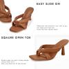 imageCoutgo Womens Thong Heels Mules Square Toe Heeled Flip Flops Mule Sexy Stiletto Dress Party SandalsBrown