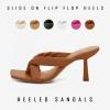 imageCoutgo Womens Thong Heels Mules Square Toe Heeled Flip Flops Mule Sexy Stiletto Dress Party SandalsBrown