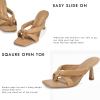 imageCoutgo Womens Thong Heels Mules Square Toe Heeled Flip Flops Mule Sexy Stiletto Dress Party SandalsKhaki