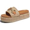 imageCoutgo Womens Platform Sandals Raffia Espadrilles Metal Chain Slip on Open Toe Cute Beach Slide SandalsKhaki