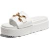 imageCoutgo Womens Platform Sandals Raffia Espadrilles Metal Chain Slip on Open Toe Cute Beach Slide SandalsWhite
