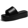imageCoutgo Womens Platform Sandals Raffia Espadrilles Slip on Open Toe Cute Boho Summer Beach Slide SandalsBlack Pu