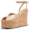 imageCoutgo Womens Platform Wedge Sandals Cork Dressy Peep Toe Ankle Buckle Strap High Heels Summer ShoesKhaki